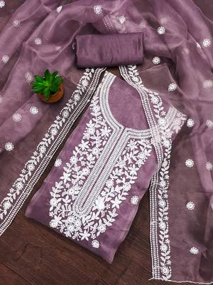 Women's levender heavy thread embrodiery organza dress material 2