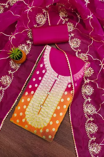 Women's multi designer weaving and fancy border organja jacquard dress material