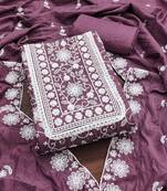 Women's purple unstitched heavy thread multi embroidery parampara silk dress material 