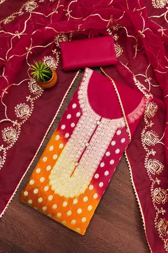 Women's multi designer weaving and fancy border organja jacquard dress material