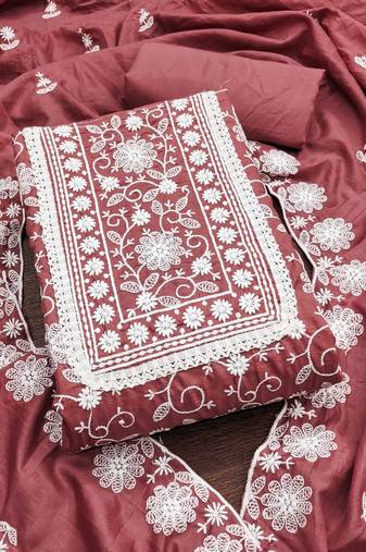 Women's levender unstitched heavy thread multi embroidery parampara silk dress material 