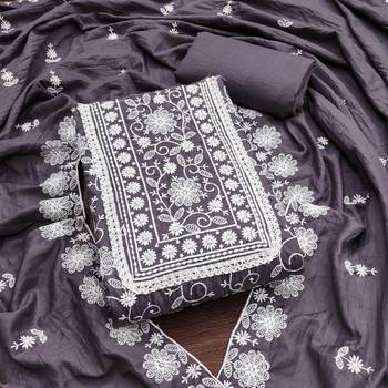 Women's grey heavy thread multi embroidery parampara silk dress material 1