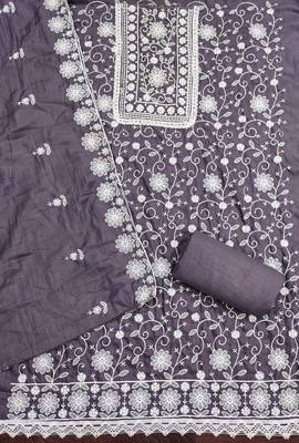 Women's grey heavy thread multi embroidery parampara silk dress material 2