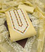 Women's yellow heavy thread multi embroidery modal cotton dress material