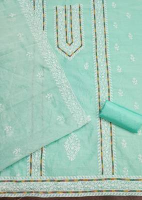 Women's sea green heavy thread multi embroidery modal cotton dress material 2