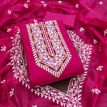 Women's pink heavy thread multi embroidery modal cotton dress material 1