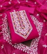 Women's pink heavy thread multi embroidery modal cotton dress material