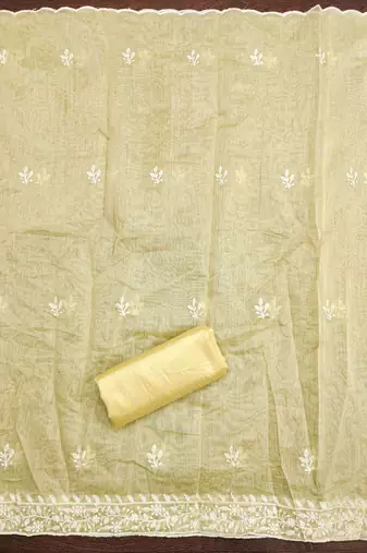 Women's yellow heavy thread multi embroidery modal cotton dress material