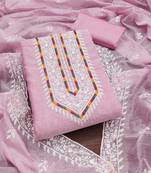 Women's baby pink heavy thread multi embroidery modal cotton dress material