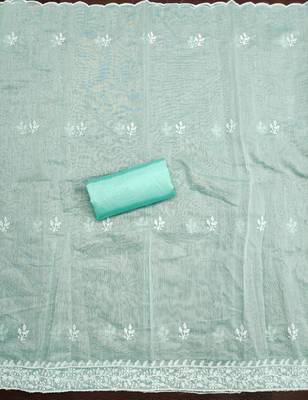 Women's sea green heavy thread multi embroidery modal cotton dress material 4