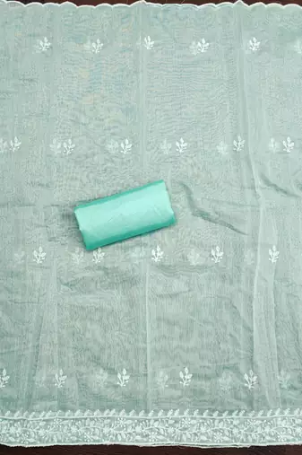 Women's sea green heavy thread multi embroidery modal cotton dress material