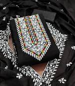 Women's black unstitched heavy thread multi embroidery modal cotton dress material 