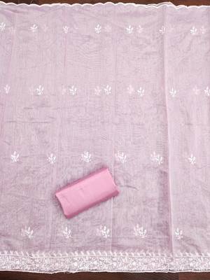 Women's baby pink heavy thread multi embroidery modal cotton dress material 4
