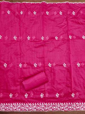 Women's pink heavy thread multi embroidery modal cotton dress material 4
