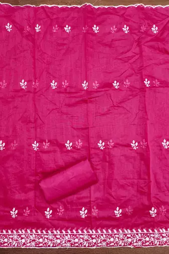 Women's pink heavy thread multi embroidery modal cotton dress material