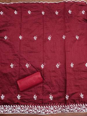 Women's maroon heavy thread multi embroidery modal cotton dress material 4