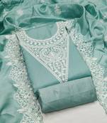 Women's sea green heavy thread embroidery jalpari silk dress material