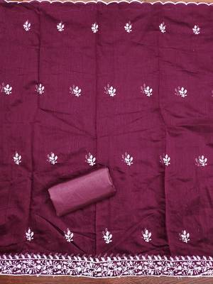 Women's magenta heavy thread multi embroidery modal cotton dress material 4