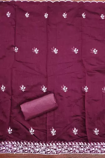 Women's magenta heavy thread multi embroidery modal cotton dress material