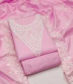 Women's pink unstitched heavy thread embroidery jalpari silk dress material 