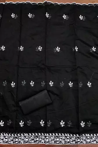 Women's black heavy thread multi embroidery modal cotton dress material
