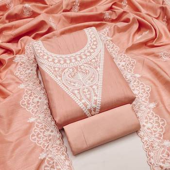 Women's peach heavy thread embroidery jalpari silk dress material 1
