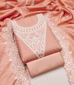 Women's peach unstitched heavy thread embroidery jalpari silk dress material 