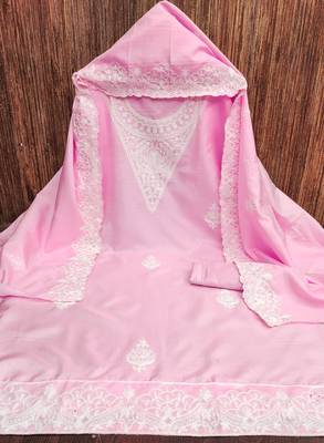 Women's pink heavy thread embroidery jalpari silk dress material 2