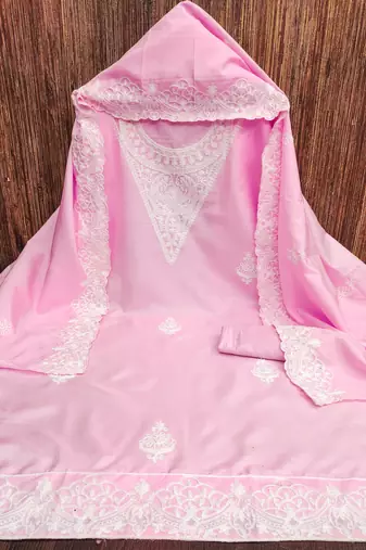 Women's pink heavy thread embroidery jalpari silk dress material