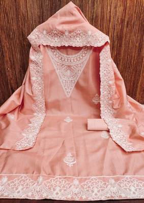Women's peach heavy thread embroidery jalpari silk dress material 2