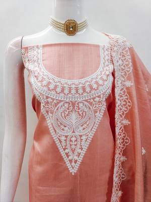 Women's peach heavy thread embroidery jalpari silk dress material 5