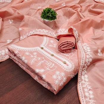 Women's peach heavy thread embroidery jalpari silk dress material 1