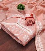 Women's peach unstitched heavy thread embroidery jalpari silk dress material 