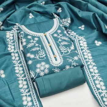 Women's sea green heavy thread embroidery jalpari silk dress material 1