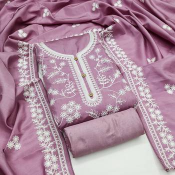 Women's purple heavy thread embroidery jalpari silk dress material 1