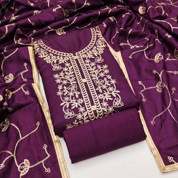 Women's voilet heavy thread embroidery jalpari silk dress material 1