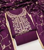 Women's voilet heavy thread embroidery jalpari silk dress material