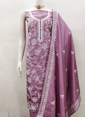 Women's purple heavy thread embroidery jalpari silk dress material 2