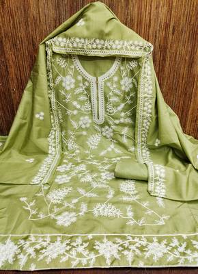 Women's green heavy thread embroidery jalpari silk dress material 2
