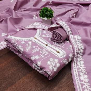 Women's purple heavy thread embroidery jalpari silk dress material 3
