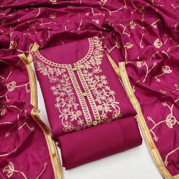 Women's pink heavy thread embroidery jalpari silk dress material 1