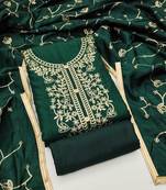 Women's green heavy thread embroidery jalpari silk dress material