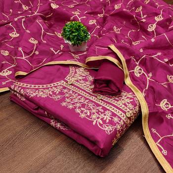 Women's pink heavy thread embroidery jalpari silk dress material 4