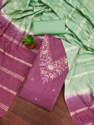 Women's purple sequence embroidery coco silk cotton dress material 1