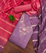 Women's levender sequence embroidery coco silk cotton dress material