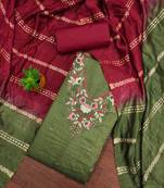 Women's green unstitched sequence embroidery coco silk cotton dress material 