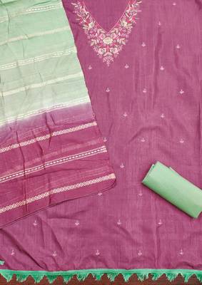 Women's purple sequence embroidery coco silk cotton dress material 2