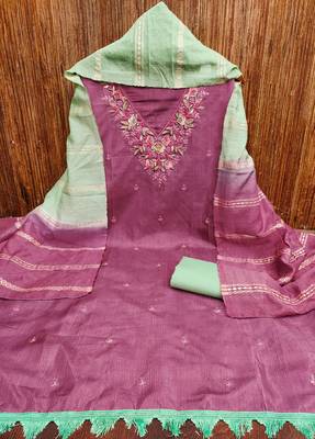 Women's purple sequence embroidery coco silk cotton dress material 3