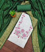 Women's white sequence embroidery zora silk cotton dress material