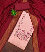 Women's peach sequence embroidery zora silk cotton dress material